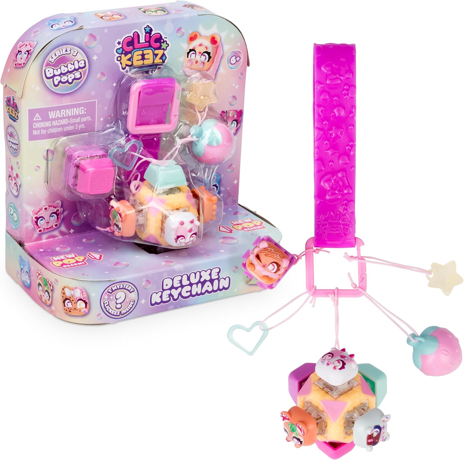 Clickeez Deluxe Keychain Fidget Cube Set with Clickee Cube core and charms