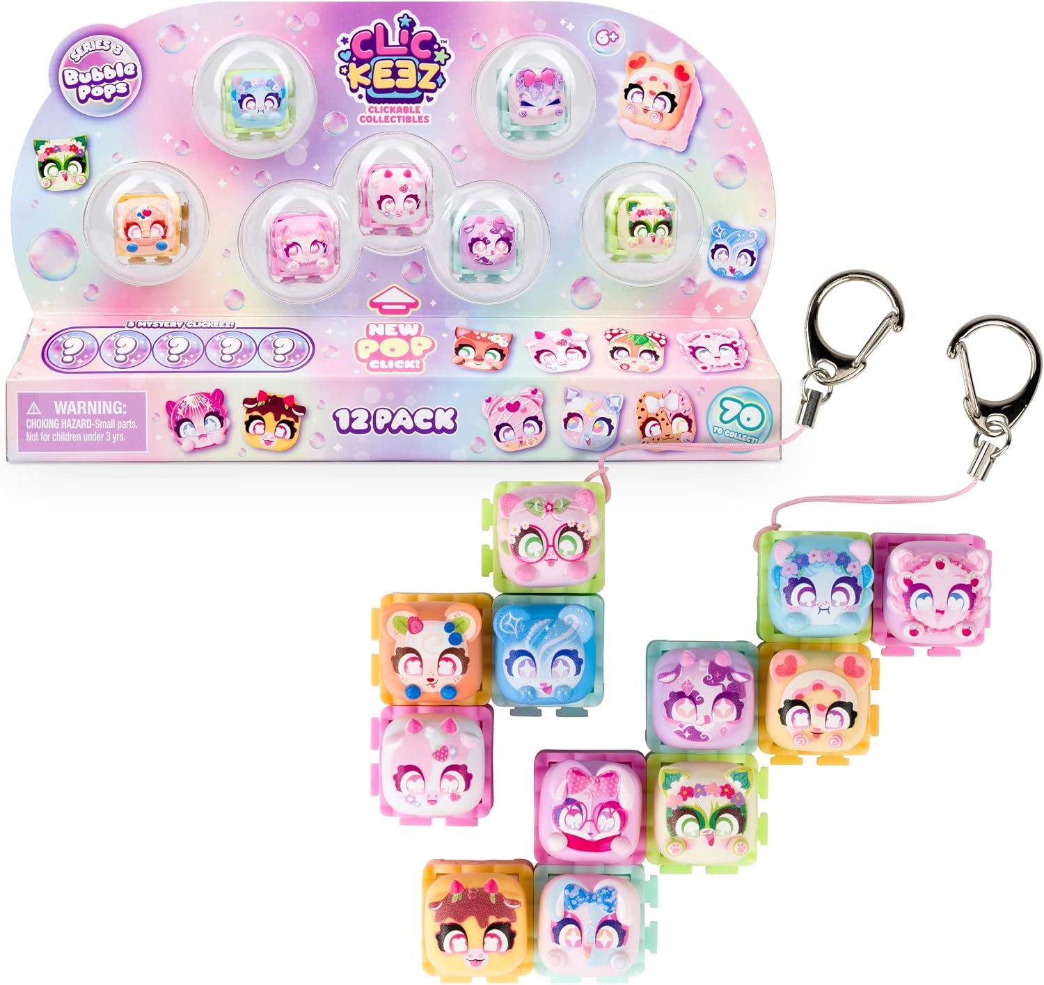 Clickeez Series 3 Bubble Pops 12-Pack Collector Mega Box with 6 visible keys and 6 mystery blind bags