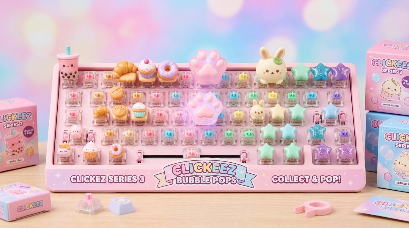 Clickeez Series 3 Bubble Pops Keyboard Mega Pack in pink case